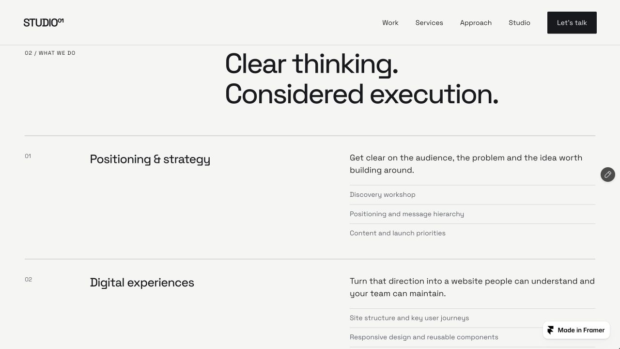 Studio: service descriptions and deliverables